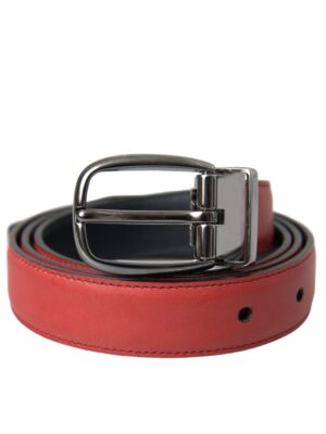 Dolce & Gabbana Red Leather Silver Metal Buckle Belt Men
