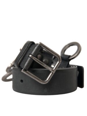 Dolce & Gabbana Black Calf Leather Silver Metal Buckle Belt