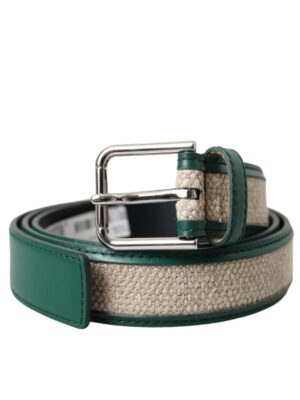 Dolce & Gabbana Green Beige Leather Weaved Metal Buckle Belt