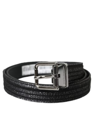 Dolce & Gabbana Black Jacquard Stripes Silver Metal Buckle Belt