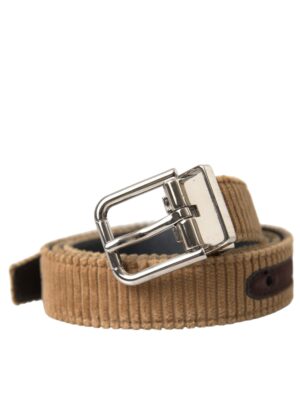 Dolce & Gabbana Brown Velvet Silver Metal Buckle Belt Men