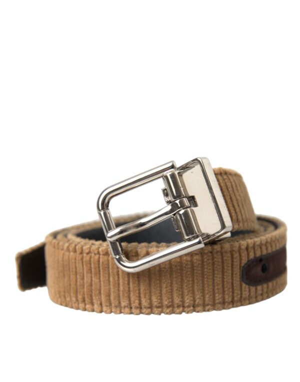 Dolce & Gabbana Brown Velvet Silver Metal Buckle Belt Men - Image 2