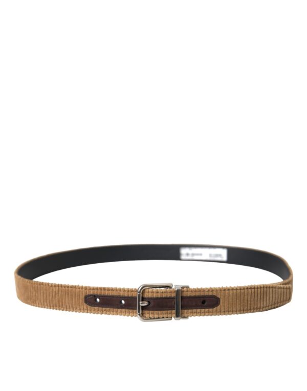 Dolce & Gabbana Brown Velvet Silver Metal Buckle Belt Men - Image 3