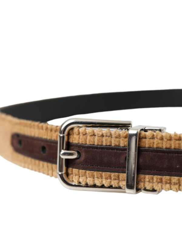 Dolce & Gabbana Brown Velvet Silver Metal Buckle Belt Men - Image 4