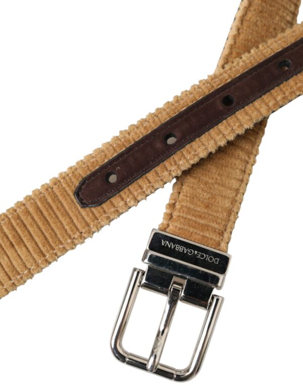 Dolce & Gabbana Brown Velvet Silver Metal Buckle Belt Men - Image 5