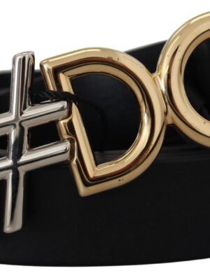Dolce & Gabbana Black Leather Metal #DG Logo Buckle Belt