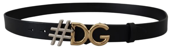 Dolce & Gabbana Black Leather Metal #DG Logo Buckle Belt - Image 3