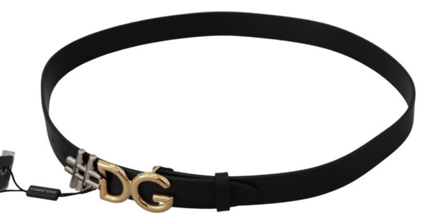 Dolce & Gabbana Black Leather Metal #DG Logo Buckle Belt - Image 4