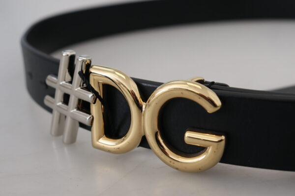 Dolce & Gabbana Black Leather Metal #DG Logo Buckle Belt - Image 5