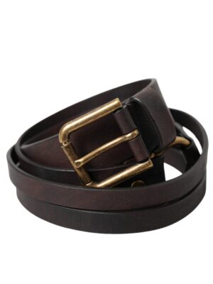Dolce & Gabbana Dark Brown Leather Gold Metal Buckle Women Belt