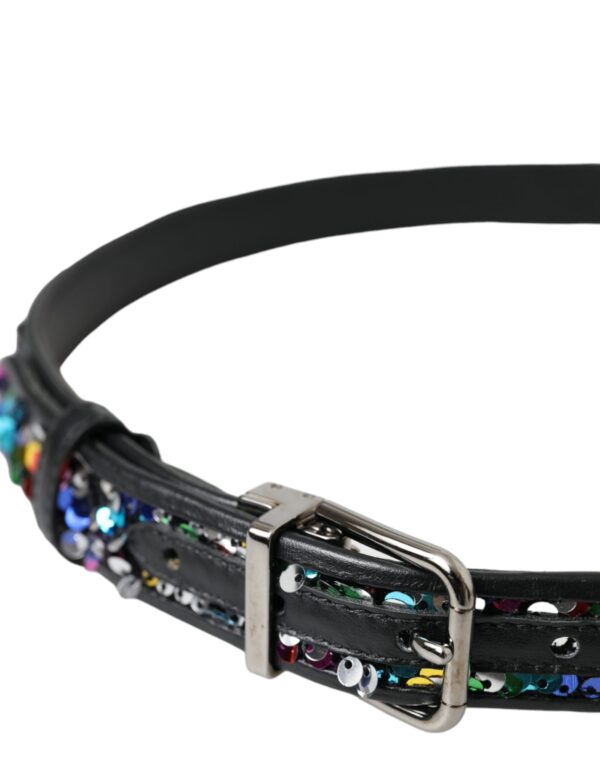 Dolce & Gabbana Black Sequined Silver Metal Buckle Women Belt - Image 3