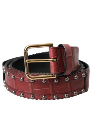 Dolce & Gabbana Brown Alligator Leather Studded Metal Buckle Belt