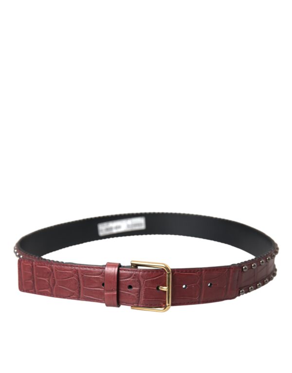 Dolce & Gabbana Brown Alligator Leather Studded Metal Buckle Belt - Image 2