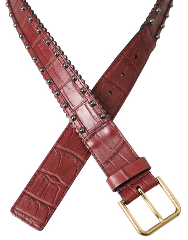 Dolce & Gabbana Brown Alligator Leather Studded Metal Buckle Belt - Image 4