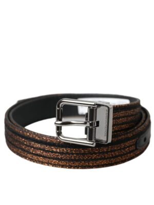 Dolce & Gabbana Gold Jacquard Stripes Silver Metal Buckle Belt