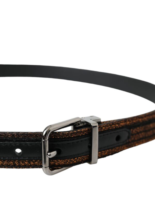 Dolce & Gabbana Gold Jacquard Stripes Silver Metal Buckle Belt - Image 3