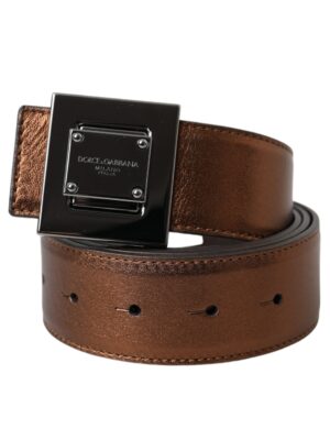 Dolce & Gabbana Metallic Bronze Leather Square Metal Buckle Belt