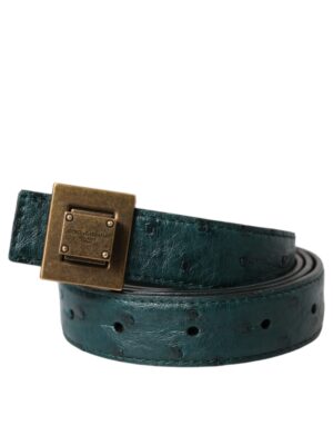 Dolce & Gabbana Dark Green Leather Square Metal Buckle Belt
