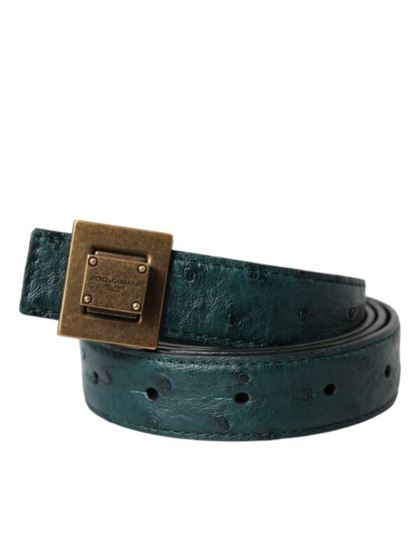 Dolce & Gabbana Dark Green Leather Square Metal Buckle Belt - Image 2