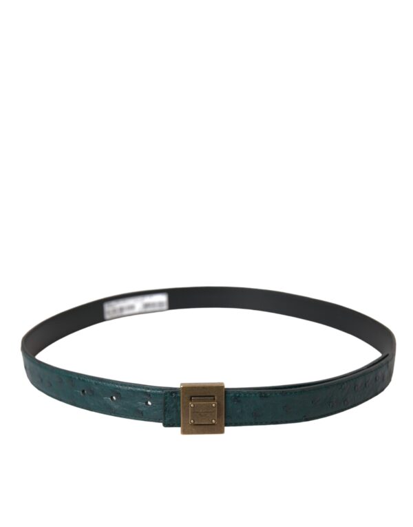 Dolce & Gabbana Dark Green Leather Square Metal Buckle Belt - Image 3