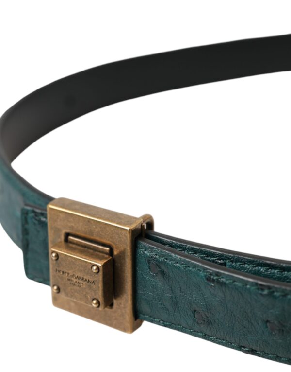 Dolce & Gabbana Dark Green Leather Square Metal Buckle Belt - Image 4
