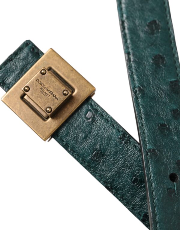 Dolce & Gabbana Dark Green Leather Square Metal Buckle Belt - Image 5