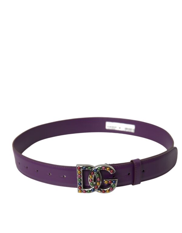 Dolce & Gabbana Purple Leather DG Logo Studs Metal Buckle Belt - Image 2