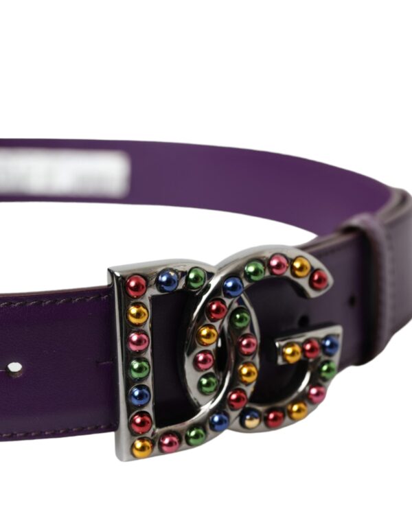Dolce & Gabbana Purple Leather DG Logo Studs Metal Buckle Belt - Image 3