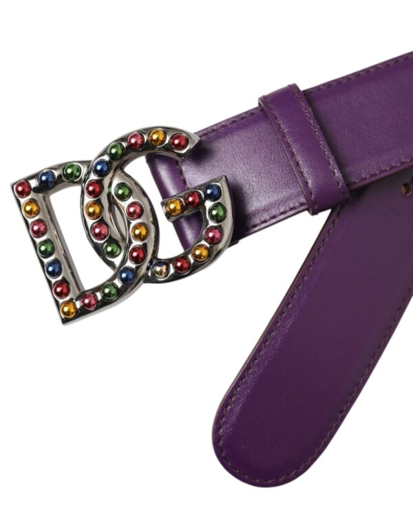 Dolce & Gabbana Purple Leather DG Logo Studs Metal Buckle Belt - Image 4