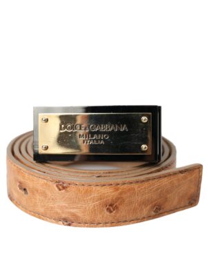 Dolce & Gabbana Beige Leather Gold Logo Engraved Buckle Belt