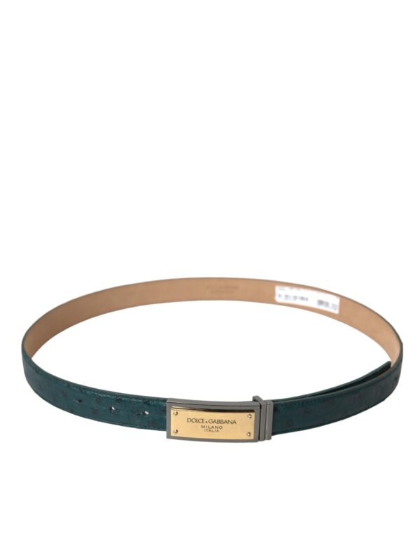 Dolce & Gabbana Green Leather Gold Logo Engraved Buckle Belt - Image 2