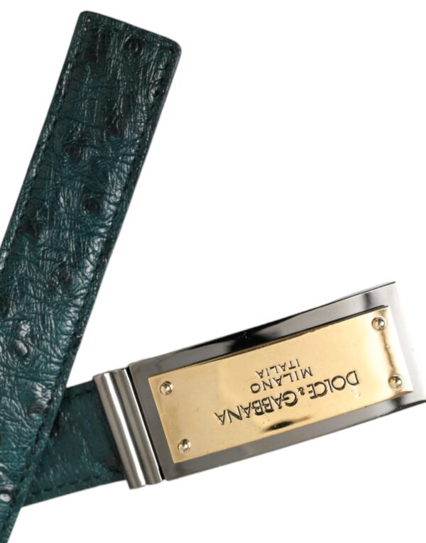 Dolce & Gabbana Green Leather Gold Logo Engraved Buckle Belt - Image 4