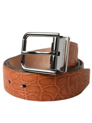 Dolce & Gabbana Brown Exotic Leather Silver Metal Buckle Belt