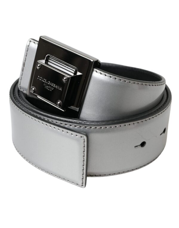 Dolce & Gabbana Silver Leather Square Metal Buckle Belt