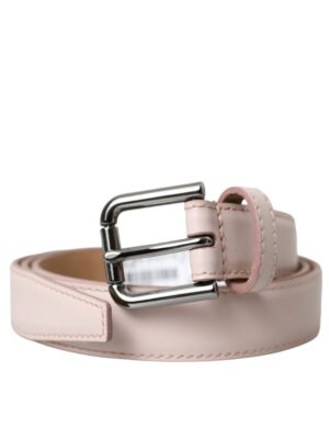 Dolce & Gabbana Light Pink Leather Silver Metal Buckle Belt