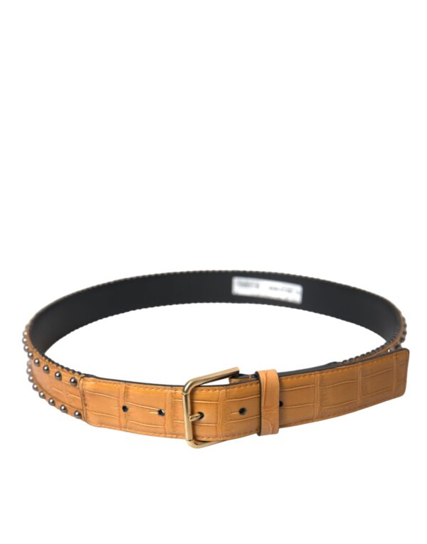Dolce & Gabbana Beige Alligator Leather Studded Metal Buckle Belt - Image 2