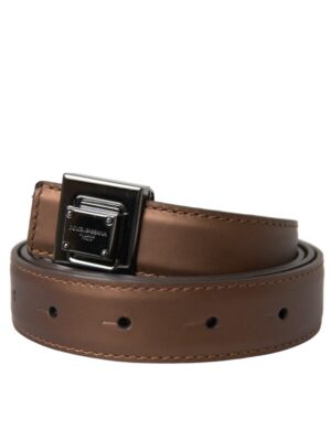 Dolce & Gabbana Bronze Leather Square Metal Buckle Belt