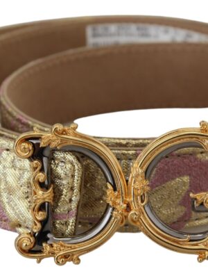 Dolce & Gabbana Pink Jaquard DG Logo Gold Metal Buckle Belt