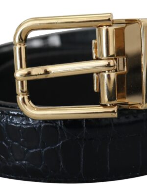 Dolce & Gabbana Black Exotic Leather Gold Metal Buckle Belt