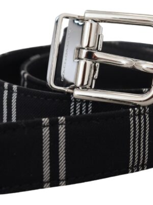 Dolce & Gabbana Black White Cotton Metal Silver Buckle Belt