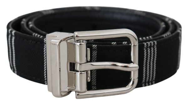 Dolce & Gabbana Black White Cotton Metal Silver Buckle Belt - Image 2