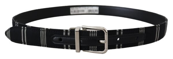 Dolce & Gabbana Black White Cotton Metal Silver Buckle Belt - Image 3