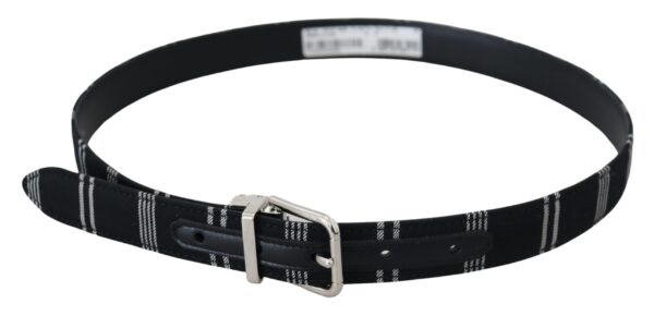 Dolce & Gabbana Black White Cotton Metal Silver Buckle Belt - Image 4