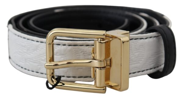 Dolce & Gabbana White Black Patchwork Gold Metal Buckle Belt - Image 2