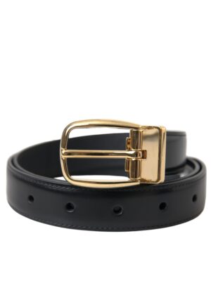 Dolce & Gabbana Black Calf Leather Gold Metal Buckle Belt
