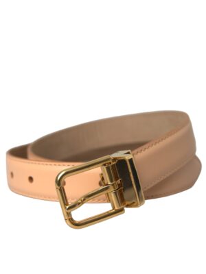 Dolce & Gabbana Beige Calfskin Leather Gold Metal Buckle Belt