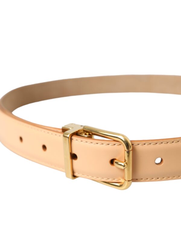 Dolce & Gabbana Beige Calfskin Leather Gold Metal Buckle Belt - Image 3