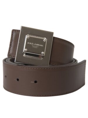 Dolce & Gabbana Brown Calf Leather Square Metal Buckle Belt