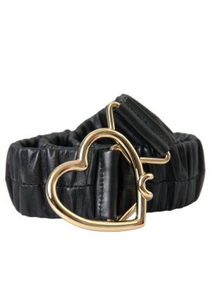 Dolce & Gabbana Black Leather Gold Heart Metal Buckle Belt