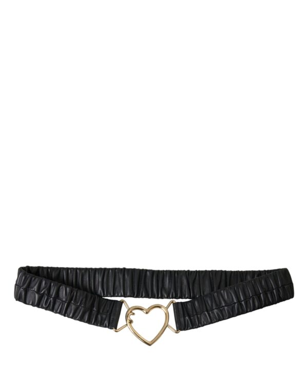 Dolce & Gabbana Black Leather Gold Heart Metal Buckle Belt - Image 2
